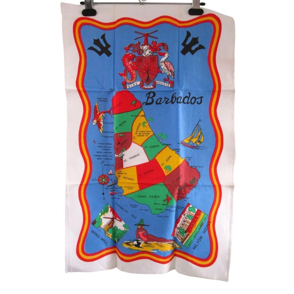 Barbados Cotton Tourist Tea Towel Vintage Colorful GUC Hoover Printing Hong Kong